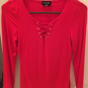 Bebe Red Long Sleeve Top